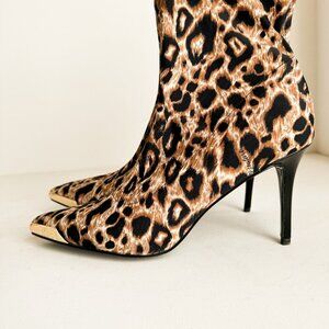 Versace jeans Couture Animal Print Sock Stretch Pointy Toe Boots 41